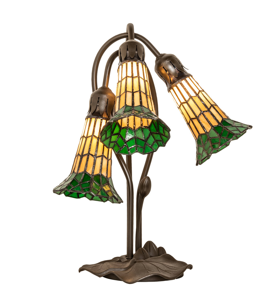 Meyda Tiffany Lighting 251686 Stained Glass Pond Lily Three Light Table Lamp Lamp Bronze / Dark