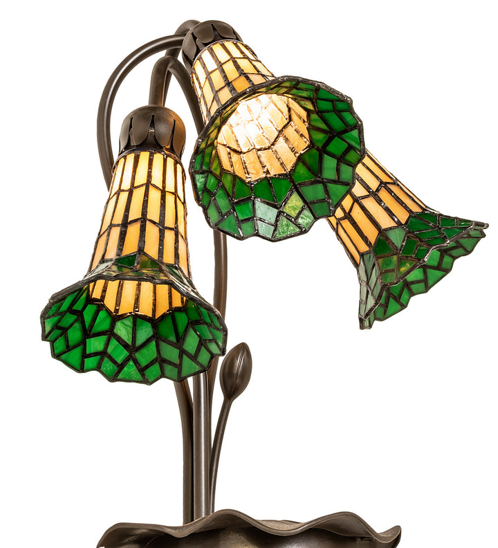 Meyda Tiffany Lighting 251686 Stained Glass Pond Lily Three Light Table Lamp Lamp Bronze / Dark