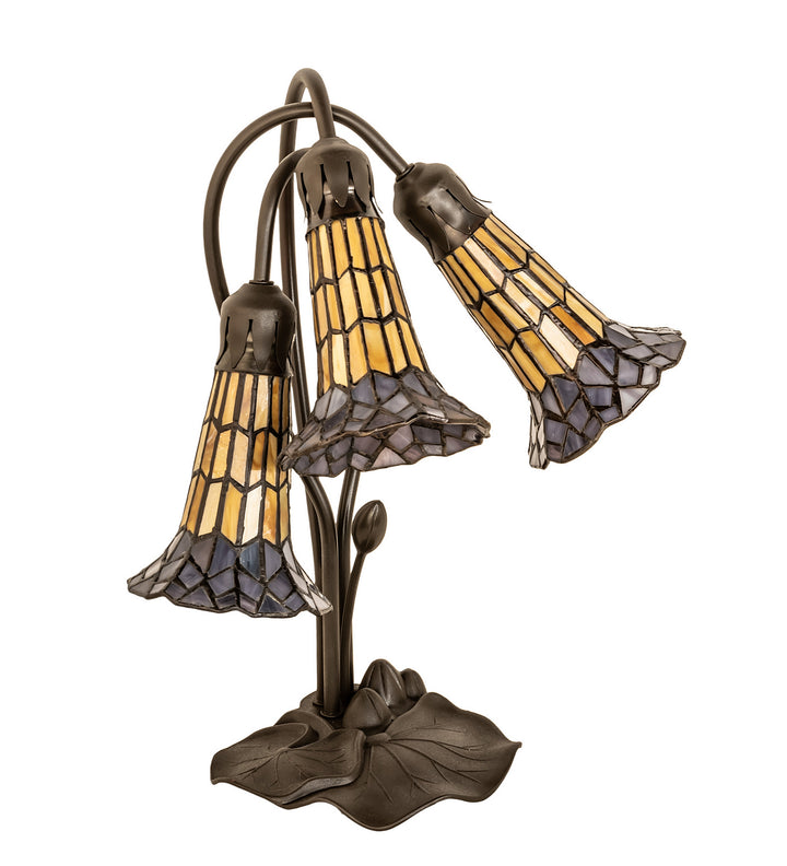 Meyda Tiffany Lighting 251687 Stained Glass Pond Lily Three Light Table Lamp Lamp Bronze / Dark