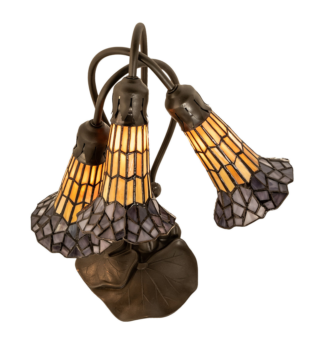 Meyda Tiffany Lighting 251687 Stained Glass Pond Lily Three Light Table Lamp Lamp Bronze / Dark