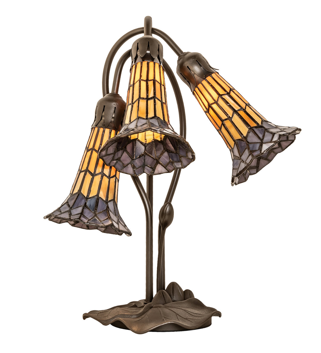 Meyda Tiffany Lighting 251687 Stained Glass Pond Lily Three Light Table Lamp Lamp Bronze / Dark