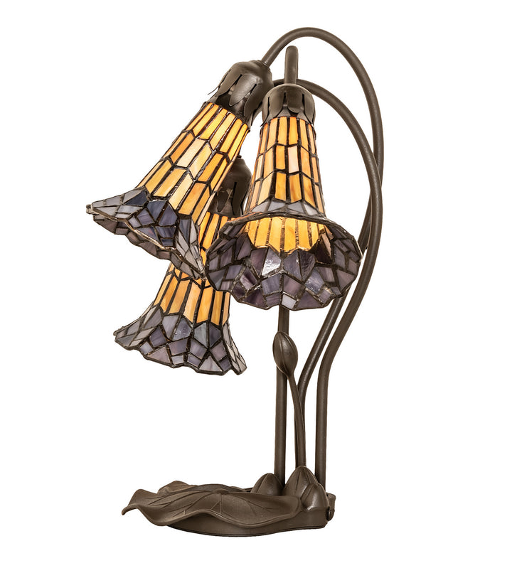 Meyda Tiffany Lighting 251687 Stained Glass Pond Lily Three Light Table Lamp Lamp Bronze / Dark
