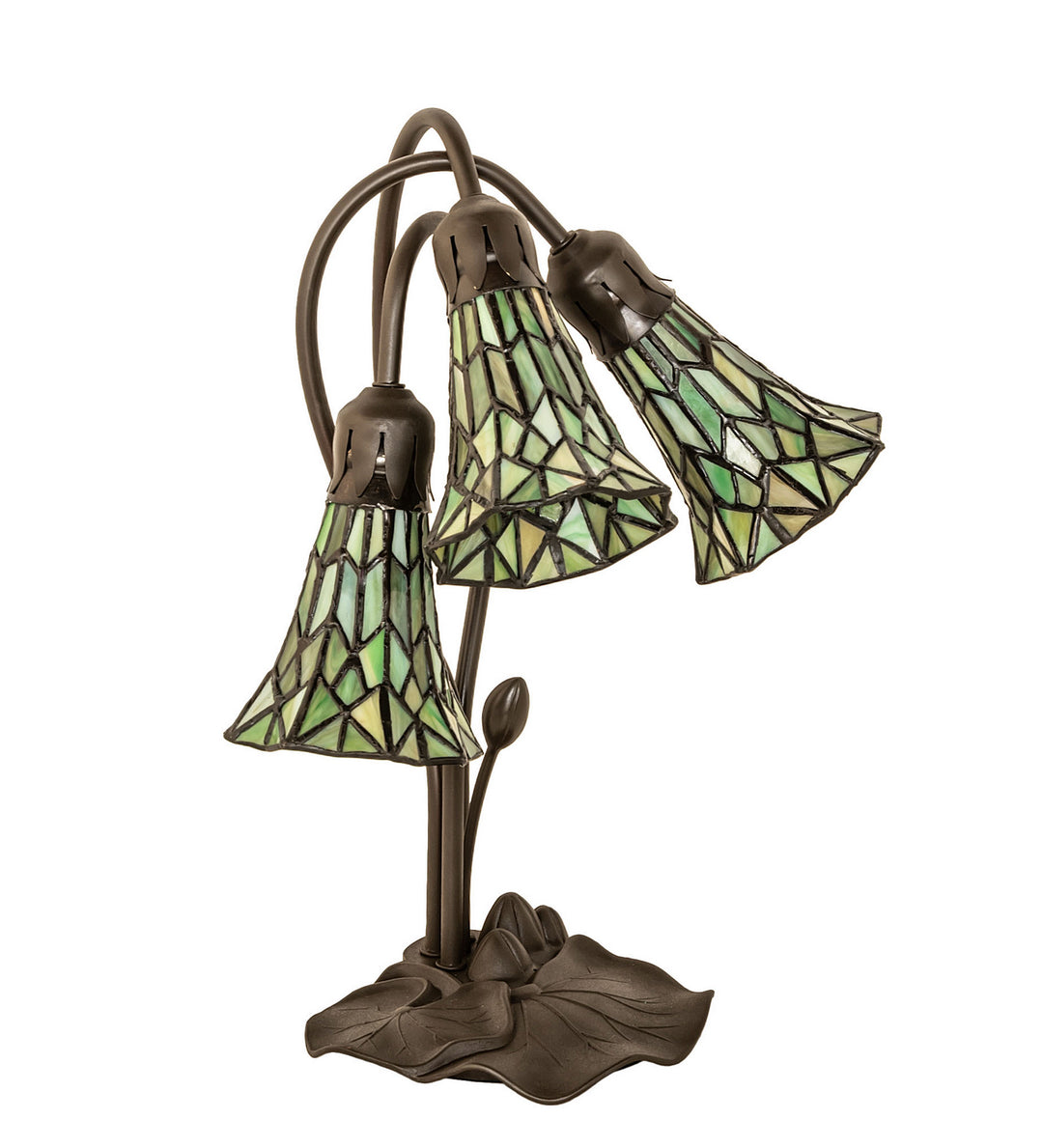 Meyda Tiffany Lighting 251688 Stained Glass Pond Lily Three Light Table Lamp Lamp Bronze / Dark