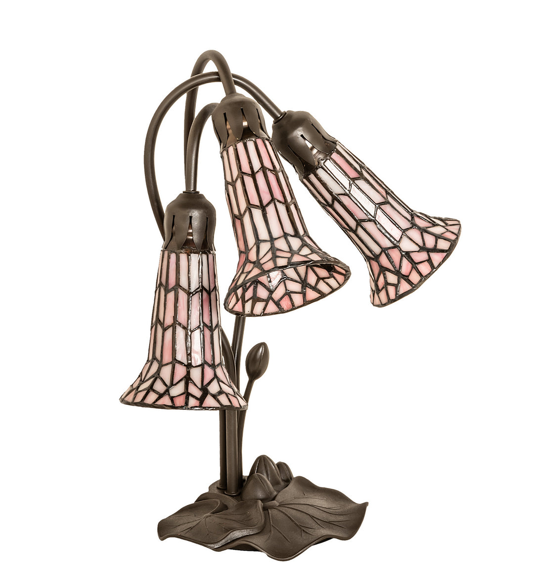 Meyda Tiffany Lighting 251689 Stained Glass Pond Lily Three Light Table Lamp Lamp Bronze / Dark
