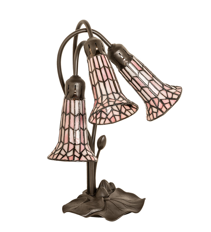 Meyda Tiffany Lighting 251689 Stained Glass Pond Lily Three Light Table Lamp Lamp Bronze / Dark