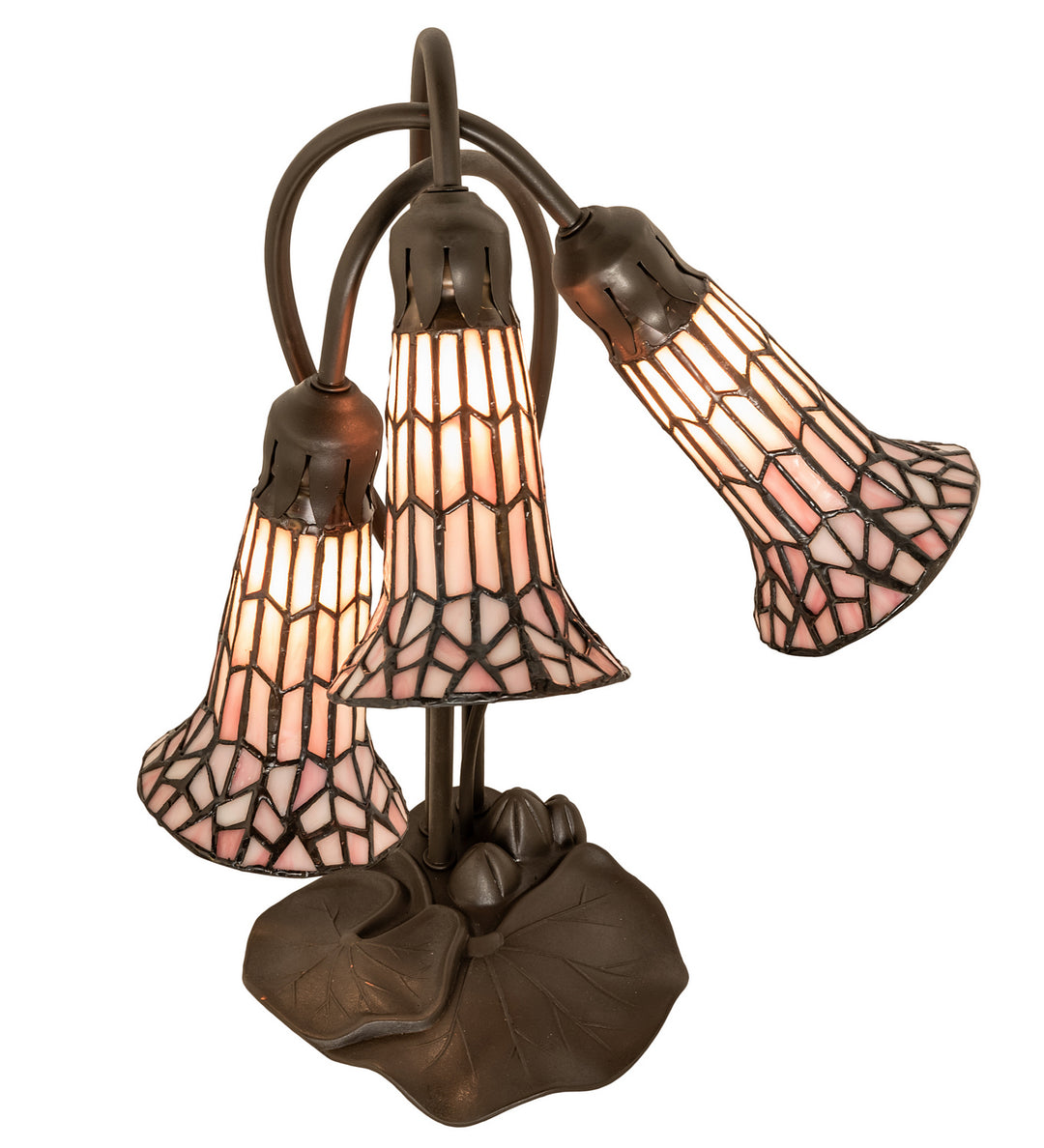 Meyda Tiffany Lighting 251689 Stained Glass Pond Lily Three Light Table Lamp Lamp Bronze / Dark