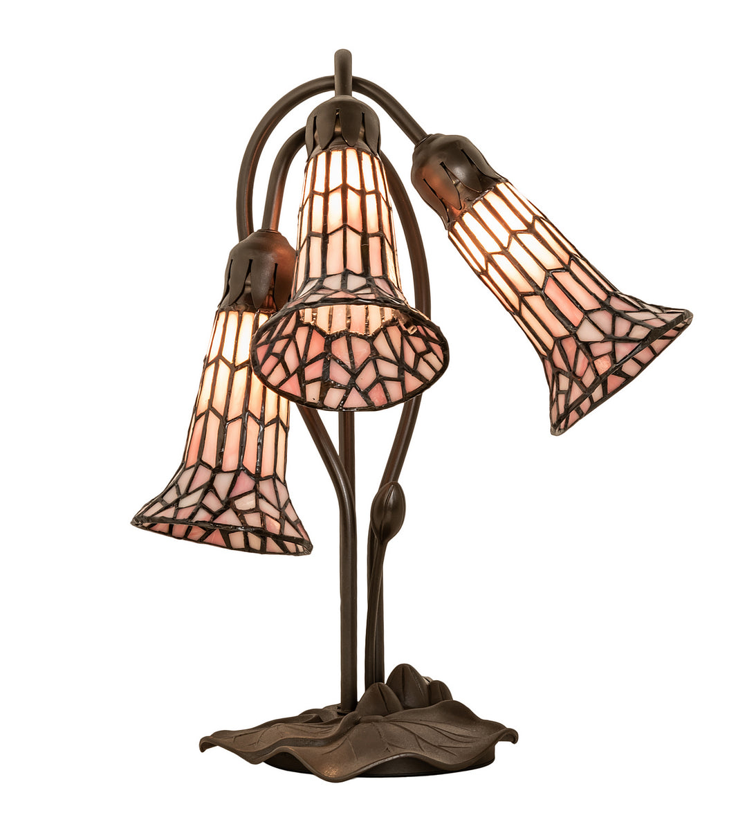 Meyda Tiffany Lighting 251689 Stained Glass Pond Lily Three Light Table Lamp Lamp Bronze / Dark