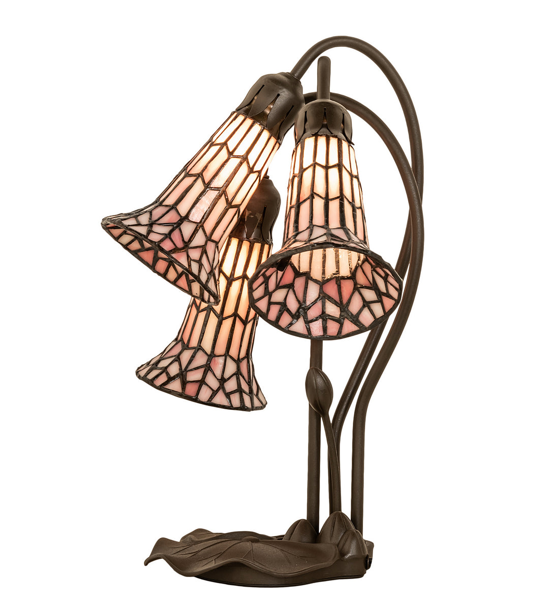 Meyda Tiffany Lighting 251689 Stained Glass Pond Lily Three Light Table Lamp Lamp Bronze / Dark