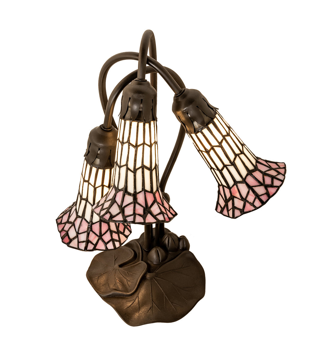 Meyda Tiffany Lighting 251690 Stained Glass Pond Lily Three Light Table Lamp Lamp Bronze / Dark