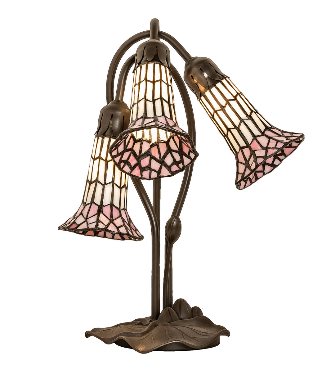 Meyda Tiffany Lighting 251690 Stained Glass Pond Lily Three Light Table Lamp Lamp Bronze / Dark