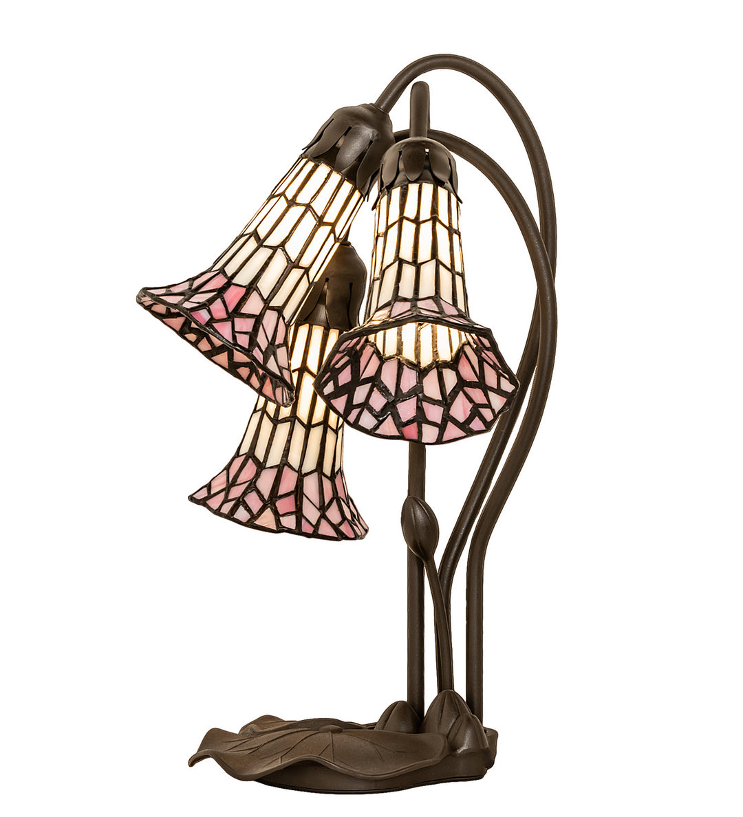 Meyda Tiffany Lighting 251690 Stained Glass Pond Lily Three Light Table Lamp Lamp Bronze / Dark