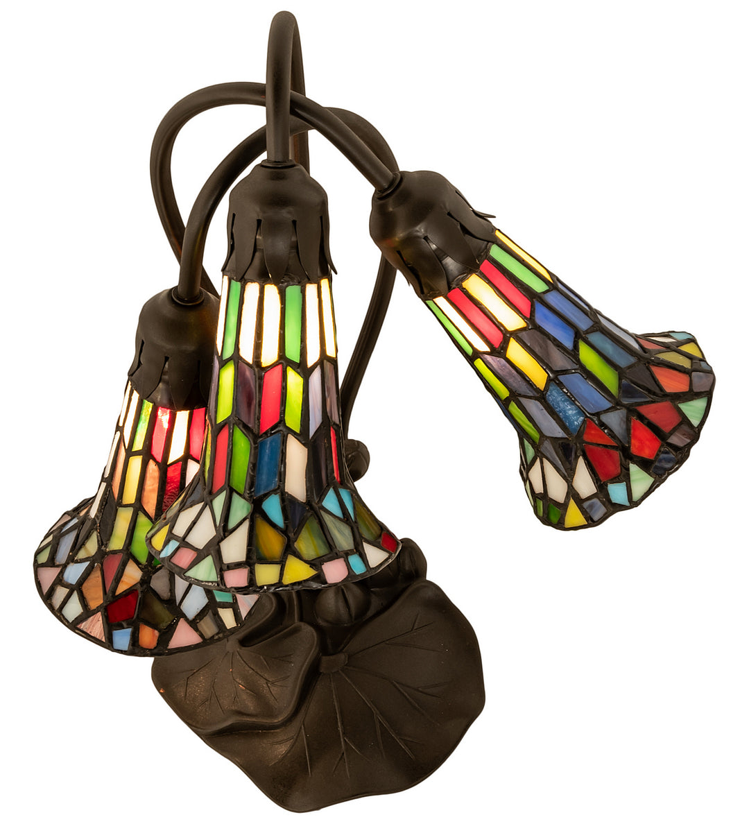 Meyda Tiffany Lighting 251692 Stained Glass Pond Lily Three Light Table Lamp Lamp Bronze / Dark
