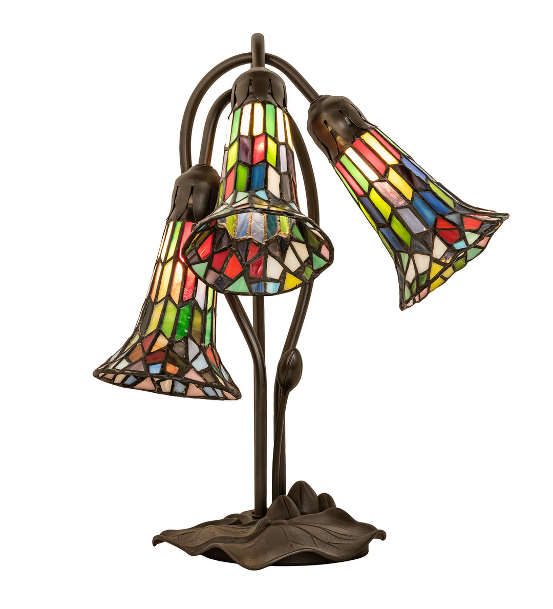 Meyda Tiffany Lighting 251692 Stained Glass Pond Lily Three Light Table Lamp Lamp Bronze / Dark
