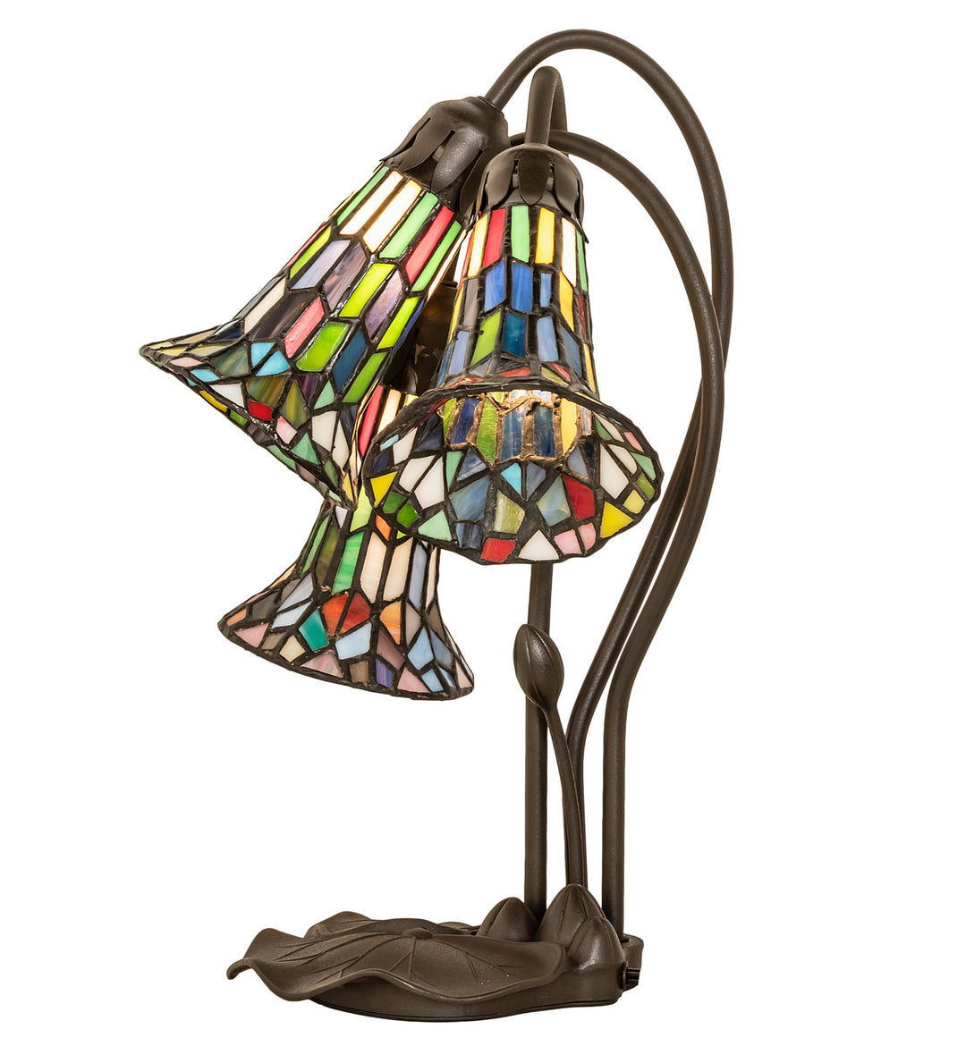 Meyda Tiffany Lighting 251692 Stained Glass Pond Lily Three Light Table Lamp Lamp Bronze / Dark