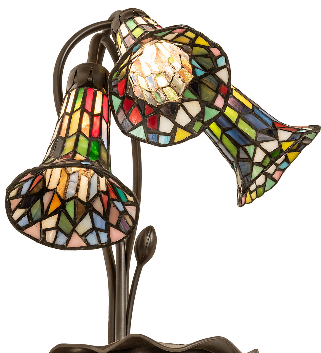 Meyda Tiffany Lighting 251692 Stained Glass Pond Lily Three Light Table Lamp Lamp Bronze / Dark