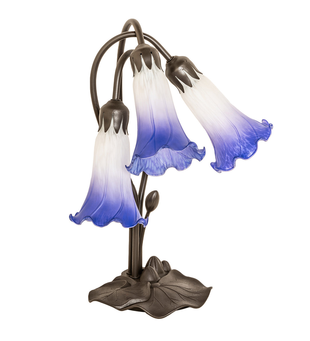 Meyda Tiffany Lighting 251859 Blue/White Pond Lily Three Light Table Lamp Lamp Bronze / Dark