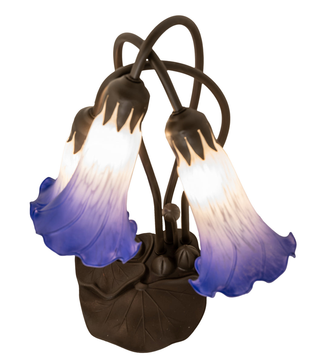 Meyda Tiffany Lighting 251859 Blue/White Pond Lily Three Light Table Lamp Lamp Bronze / Dark