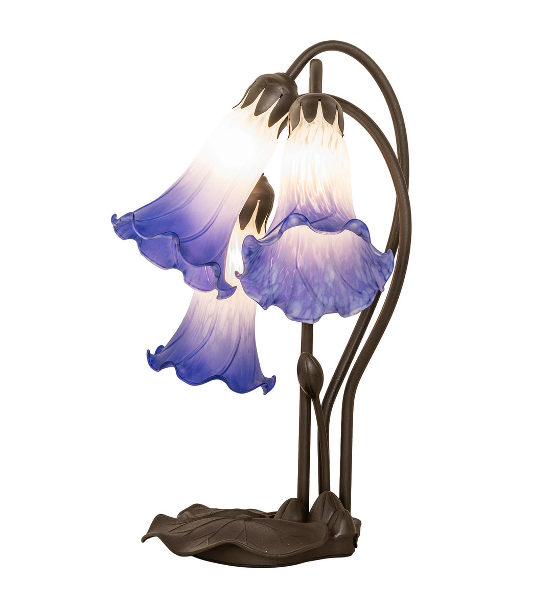 Meyda Tiffany Lighting 251859 Blue/White Pond Lily Three Light Table Lamp Lamp Bronze / Dark