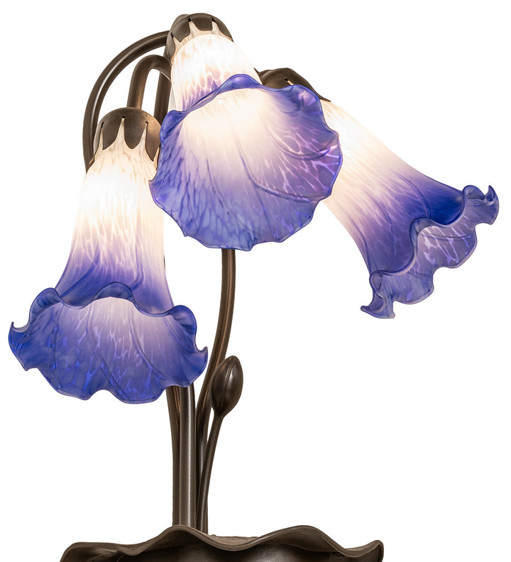 Meyda Tiffany Lighting 251859 Blue/White Pond Lily Three Light Table Lamp Lamp Bronze / Dark