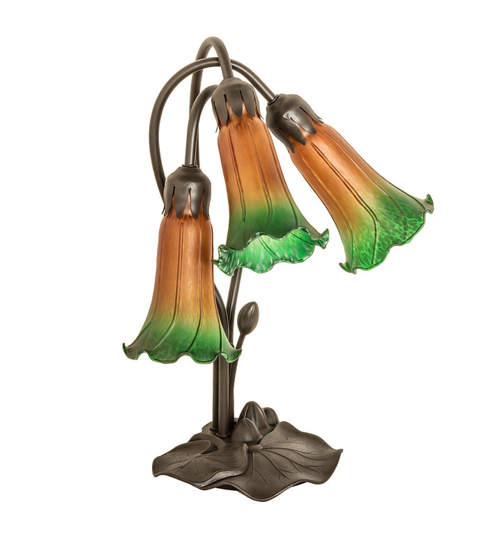 Meyda Tiffany Lighting 254243 Amber/Green Three Light Table Lamp Lamp Bronze / Dark