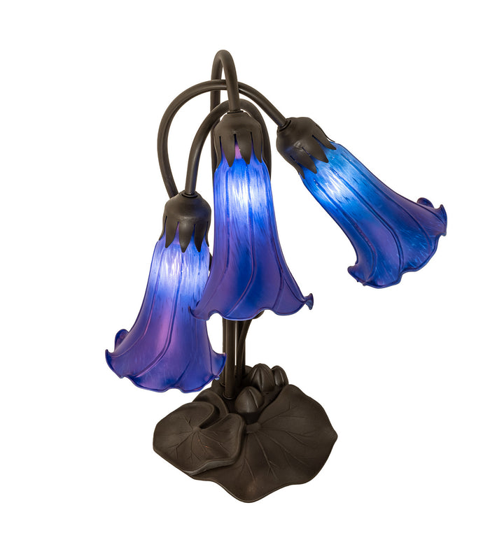 Meyda Tiffany Lighting 254291 Blue Three Light Table Lamp Lamp Bronze / Dark