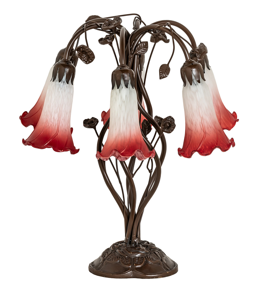 Meyda Tiffany Lighting 255809 Red/White Six Light Table Lamp Lamp Bronze / Dark