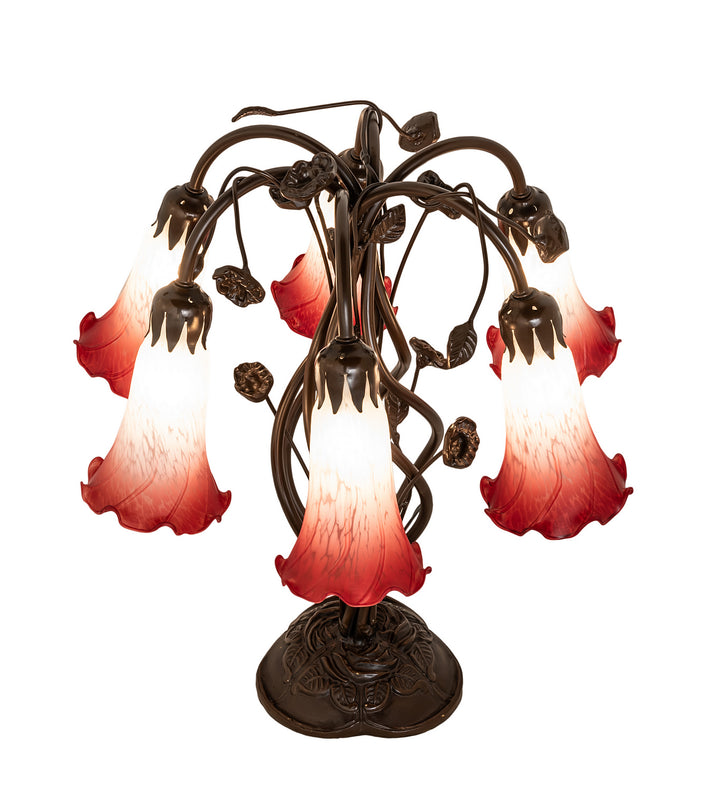 Meyda Tiffany Lighting 255809 Red/White Six Light Table Lamp Lamp Bronze / Dark