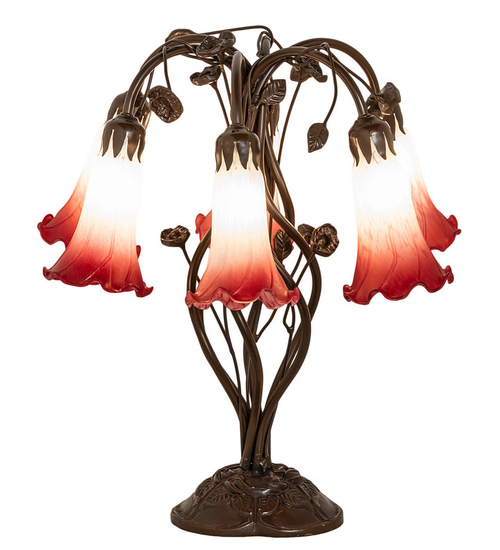 Meyda Tiffany Lighting 255809 Red/White Six Light Table Lamp Lamp Bronze / Dark
