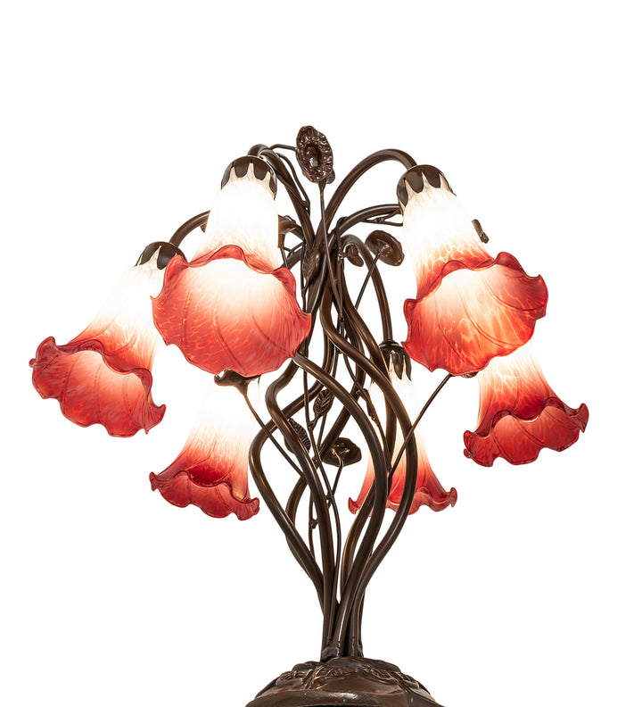 Meyda Tiffany Lighting 255809 Red/White Six Light Table Lamp Lamp Bronze / Dark