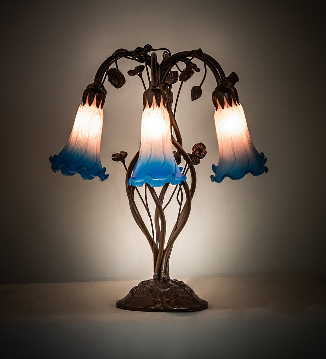 Meyda Tiffany Lighting 255811 Pink/Blue Six Light Table Lamp Lamp Bronze / Dark