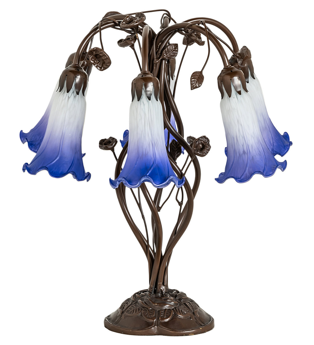 Meyda Tiffany Lighting 255820 Blue/White Pond Lily Six Light Table Lamp Lamp Bronze / Dark