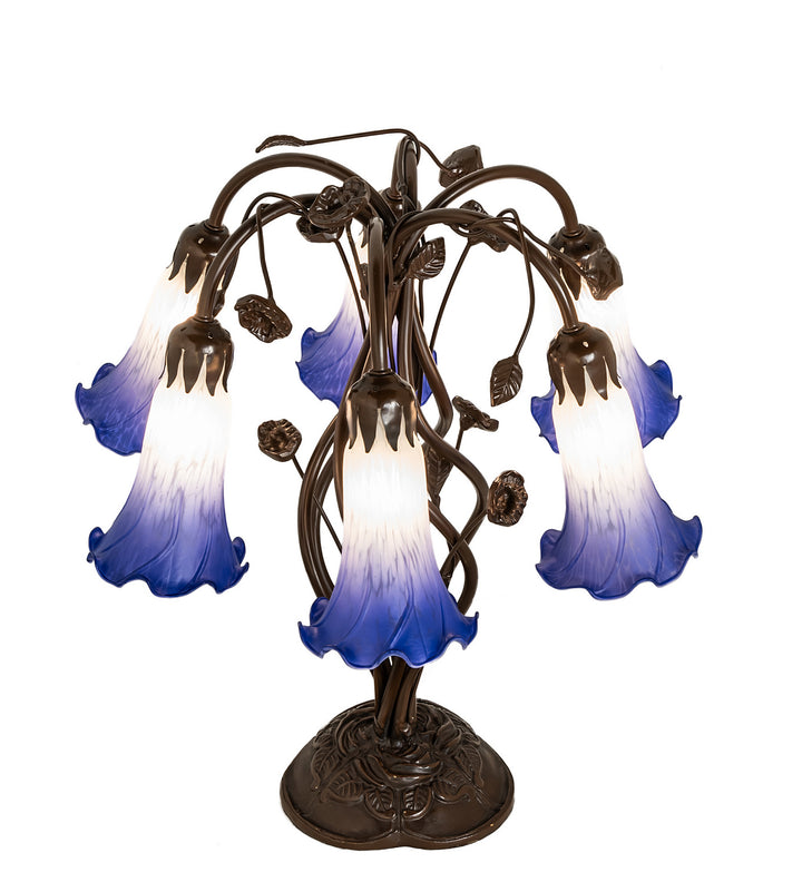 Meyda Tiffany Lighting 255820 Blue/White Pond Lily Six Light Table Lamp Lamp Bronze / Dark