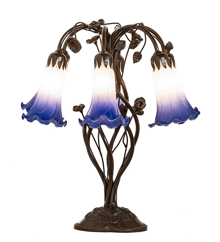 Meyda Tiffany Lighting 255820 Blue/White Pond Lily Six Light Table Lamp Lamp Bronze / Dark