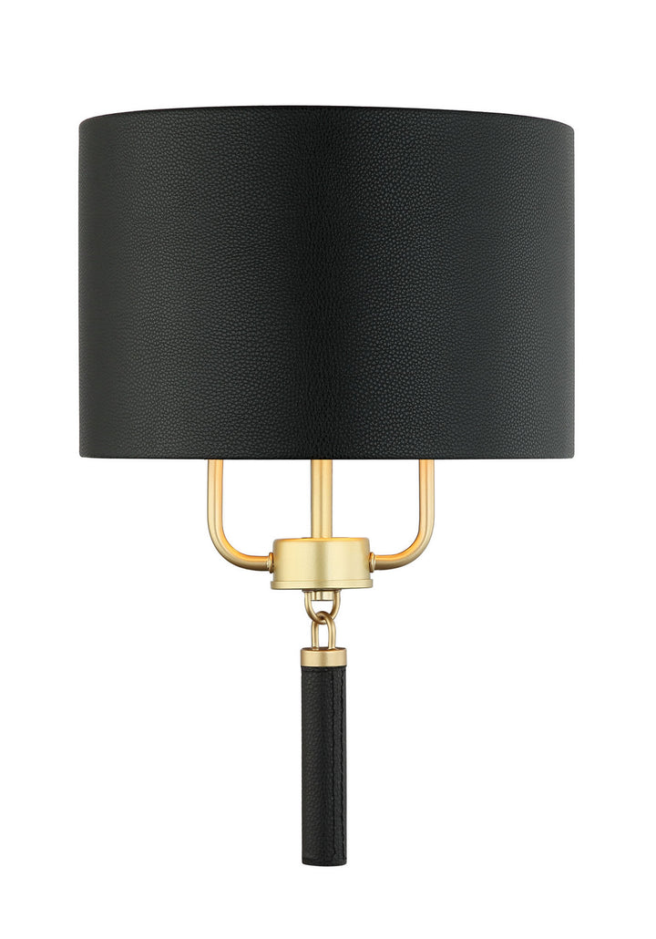 Varaluz Secret Agent 368W02GOB Wall Sconce Light - Painted Gold/Black Leather