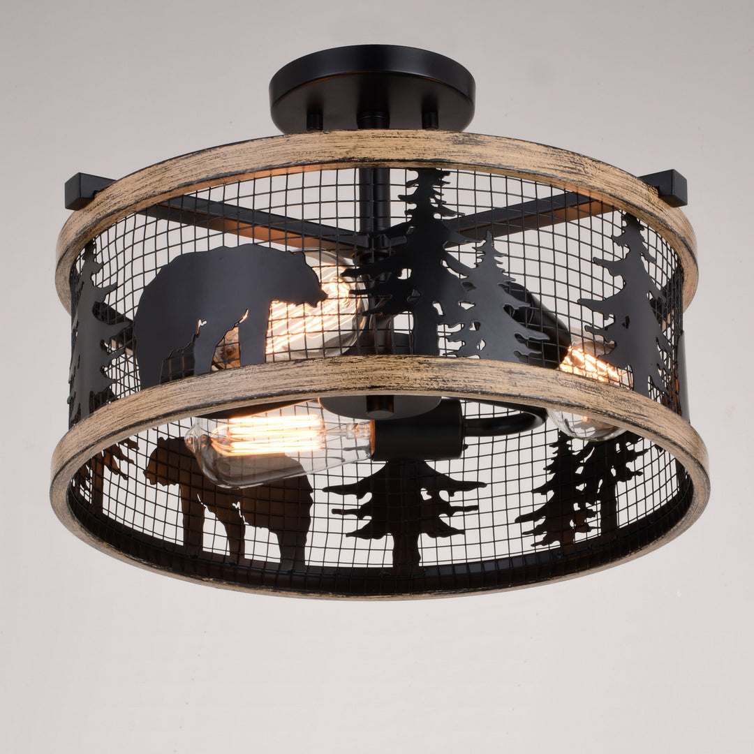 Vaxcel Kodiak C0263 Ceiling Light - Black and Burnished Teak