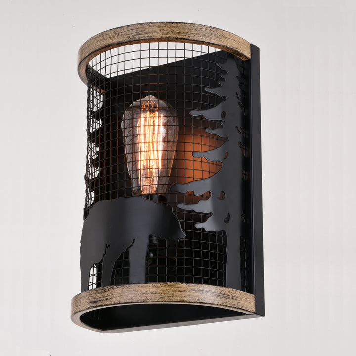 Vaxcel Kodiak W0408 Wall Light - Black and Burnished Teak