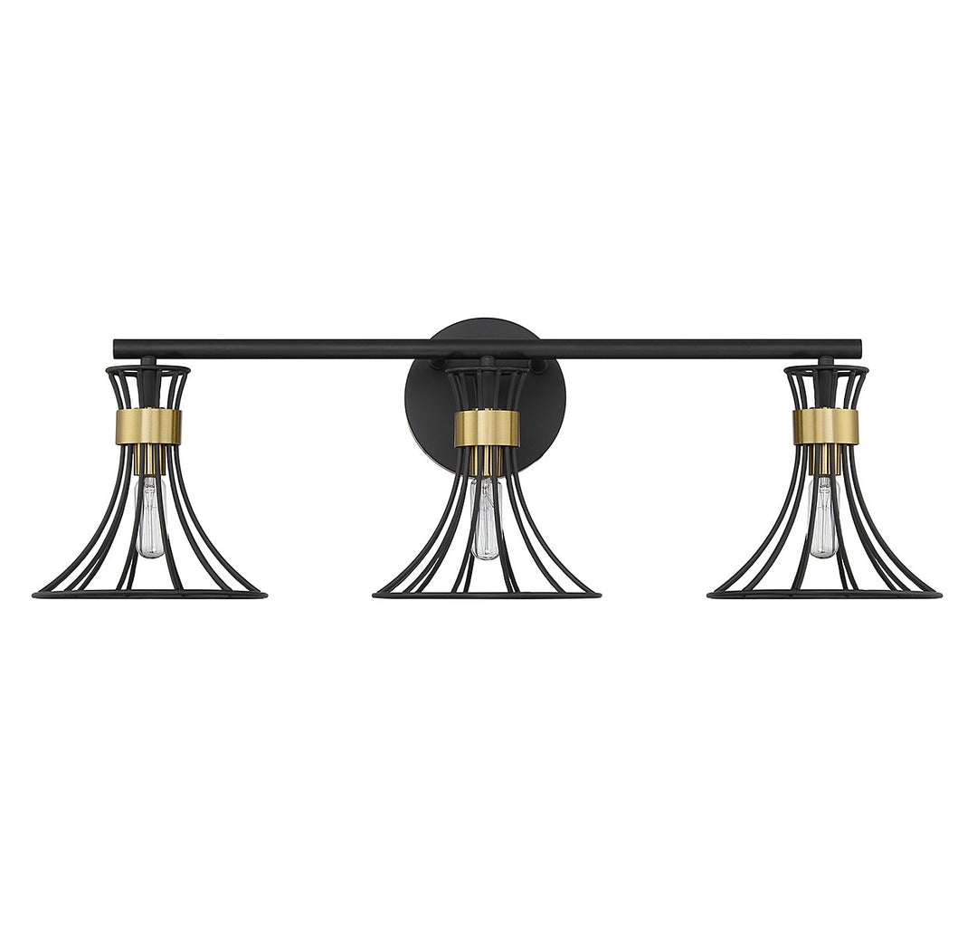 Savoy House Breur 8-6080-3-143 Bath Vanity Light 28 in. wide - Matte Black with Warm Brass