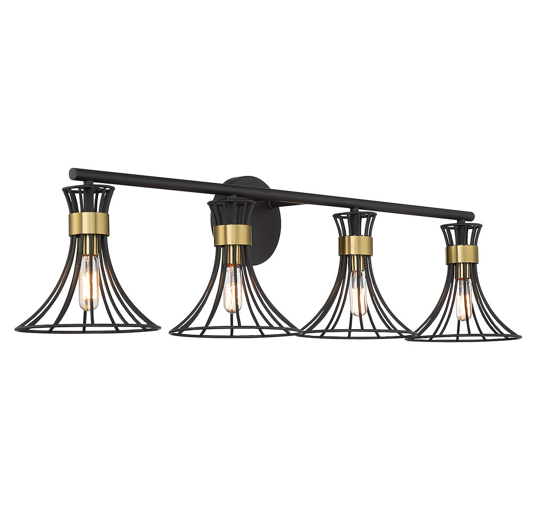 Savoy House Breur 8-6080-4-143 Bath Vanity Light 38 in. wide - Matte Black with Warm Brass