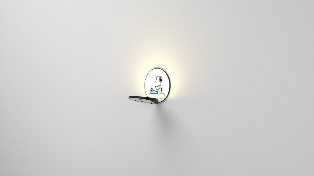 Koncept Gravy GRW-S-MBK-SN1-PI Wall Sconce Light - Metallic Black Body, Snoopy