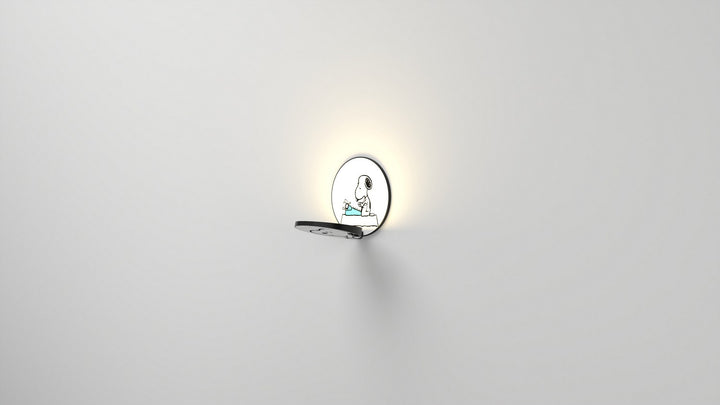 Koncept Gravy GRW-S-MBK-SN1-PI Wall Sconce Light - Metallic Black Body, Snoopy
