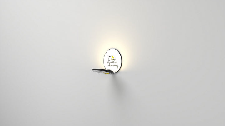 Koncept Gravy GRW-S-MBK-SW1-PI Wall Sconce Light - Metallic Black Body, Snoopy Woodstock