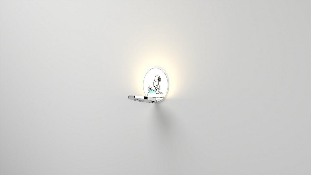 Koncept Gravy GRW-S-CRM-SN1-PI Wall Sconce Light - Chrome Body, Snoopy