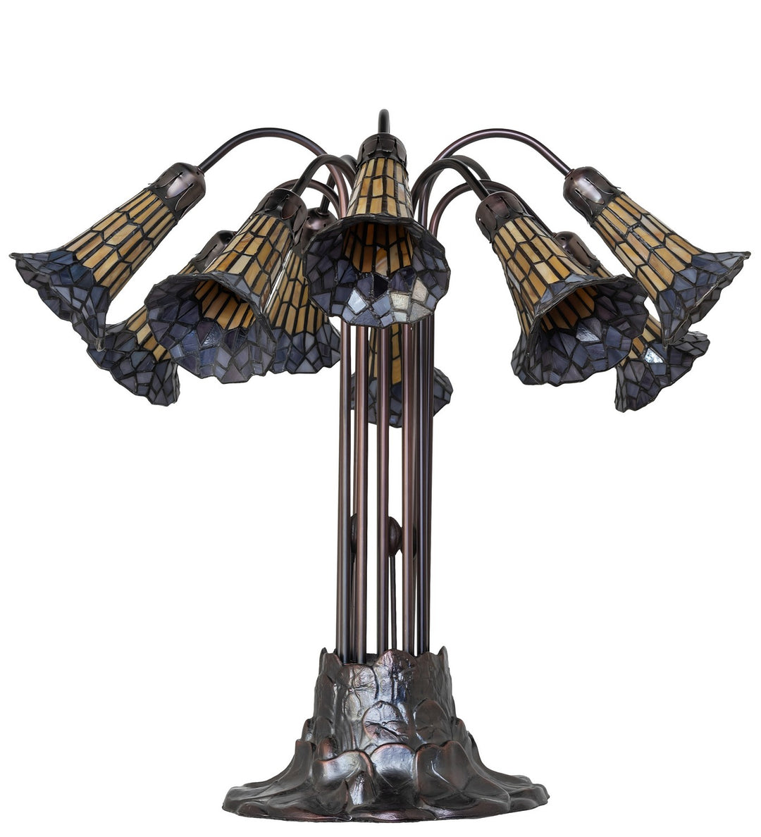 Meyda Tiffany Lighting 261669 Stained Glass Pond Lily Ten Light Table Lamp Lamp Bronze / Dark