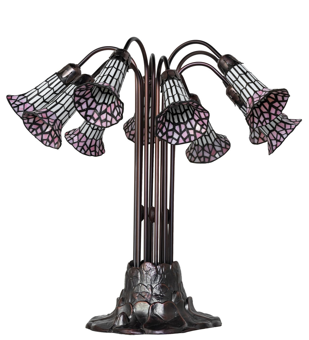 Meyda Tiffany Lighting 261672 Stained Glass Pond Lily Ten Light Table Lamp Lamp Bronze / Dark