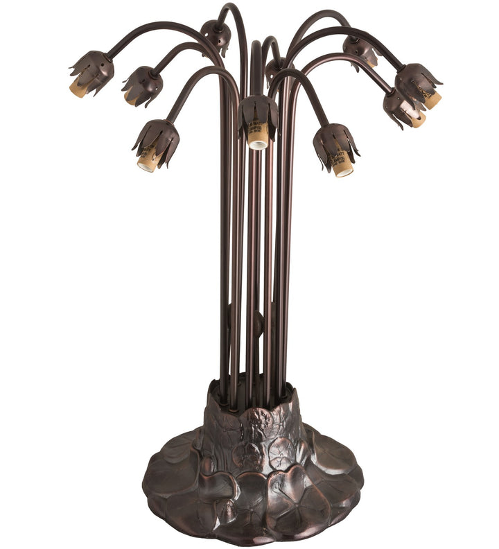 Meyda Tiffany Lighting 261672 Stained Glass Pond Lily Ten Light Table Lamp Lamp Bronze / Dark