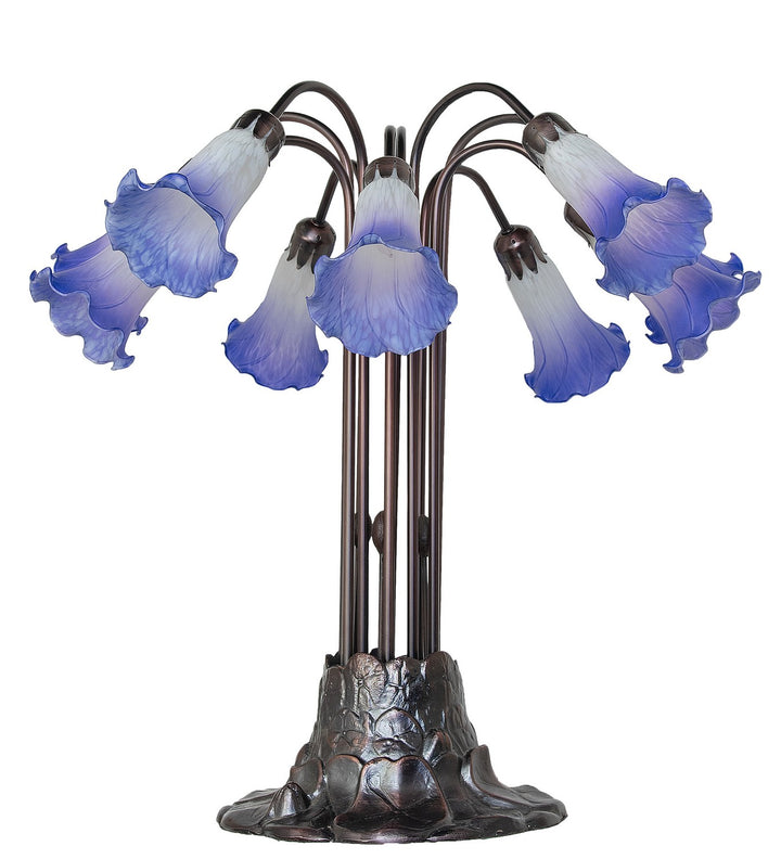 Meyda Tiffany Lighting 261674 Blue/White Ten Light Table Lamp Lamp Bronze / Dark