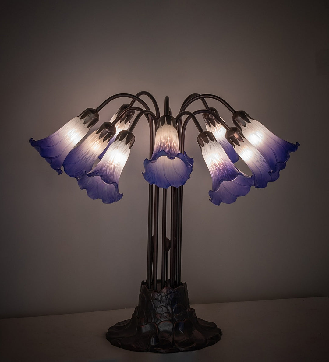 Meyda Tiffany Lighting 261674 Blue/White Ten Light Table Lamp Lamp Bronze / Dark