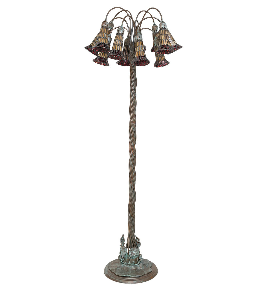 Meyda Tiffany Lighting 262123 Stained Glass Pond Lily 12 Light Floor Lamp Lamp Bronze / Dark