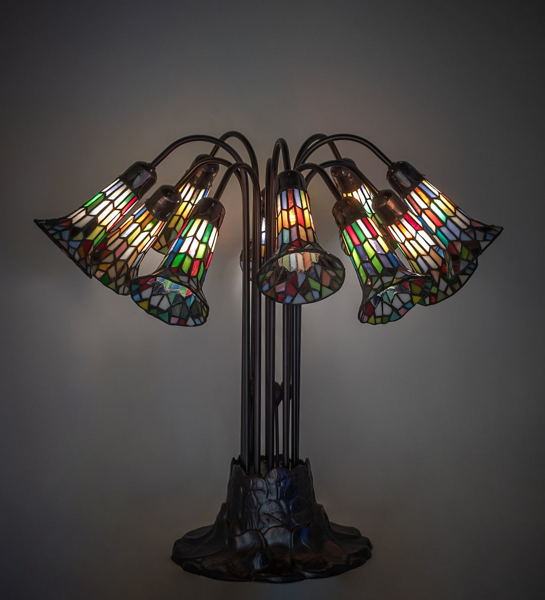 Meyda Tiffany Stained Glass Pond Lily 78108 Chandelier Light - Mahogany Bronze