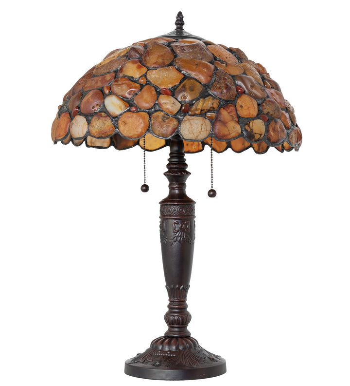 Meyda Tiffany Lighting 253041 Agata Two Light Table Lamp Lamp Bronze / Dark